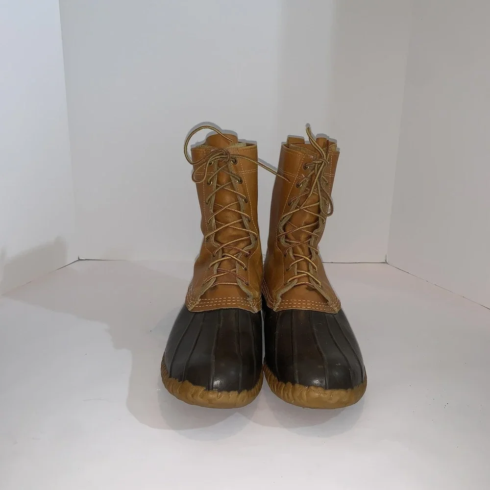 L.L. Bean Maine Hunting Boots Mens 12 Brown Leather Duck Waterproof USA